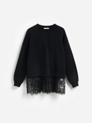 Bawełniana bluza z koronką - czarny. Czarne bluzy damskie Reserved, l, bez wzorów, z bawełny, bez ramiączek, bez kaptura. Za 139.99 zł.