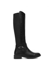 DeeZee Kozaki C-7115 Czarny. Czarne kozaki damskie DeeZee, bez wzorów, z materiału, bez obcasa, na płaskiej podeszwie, bez zapięcia. Za 229.99 zł.