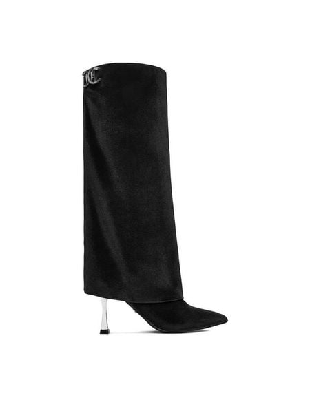 Juicy Couture Kozaki EO-R24SS94662 Czarny. Czarne kozaki damskie Juicy Couture, bez wzorów, z materiału, bez obcasa, na szpilce, bez zapięcia. Za 459.99 zł.
