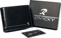 Rovicky Poziomy, skórzany portfel męski z ozdobnym przeszyciem Rovicky Nie dotyczy. Portfele męskie ROVICKY, bez wzorów. Za 137.91 zł.