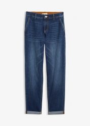 Dżinsy boyfriend, średni stan, gumka w talii. Niebieskie jeansy damskie bonprix, bez wzorów, z jeansu. Za 159.99 zł.