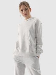 4F Bluza dresowa nierozpinana z kapturem damska - szara L. Szare bluzy damskie 4F, l, bez wzorów, z bawełny, sportowe, bez ramiączek, z kapturem. W wyprzedaży za 99.99 zł.
