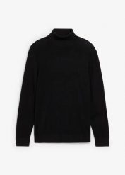 Cienki sweter z golfem z domieszką wełny merino, slim fit. Zielone swetry męskie bonprix, m, bez wzorów, z wełny, klasyczne, bez kołnierzyka, bez ramiączek. Za 149.99 zł.