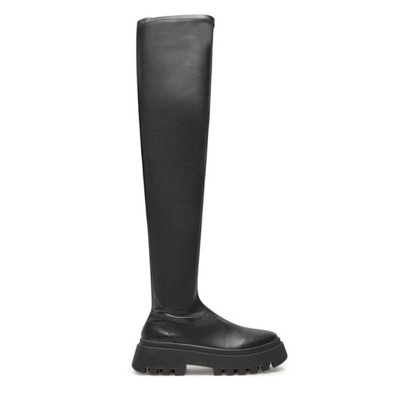 Muszkieterki Altercore. Czarne kozaki damskie Altercore, bez wzorów, bez obcasa, na płaskiej podeszwie, bez zapięcia. Za 379.99 zł.