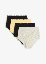 Figi z wysokim stanem, z miękką bawełną (4 szt.). Czarne majtki damskie bonprix, z bawełny. Za 39.96 zł.