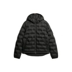 Kurtka parka z kapturem Superdry. Czarne parki męskie Superdry, l, bez wzorów, biznesowe, bez kołnierzyka, z kapturem. Za 469.85 zł.