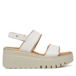 Sandały Tamaris. Białe sandały damskie Tamaris, bez wzorów, bez obcasa, na koturnie, bez zapięcia. Za 229.99 zł.