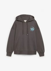 Bluza z kapturem z czystej bawełny. Szare bluzy damskie bonprix, bez wzorów, z bawełny, bez ramiączek, z kapturem. Za 109.99 zł.