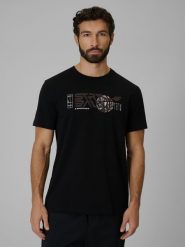 4F T-shirt regular z nadrukiem męski - czarny XL. Czarne t-shirty męskie 4F, m, bez wzorów, z bawełny, bez kołnierzyka, bez ramiączek. Za 69.99 zł.