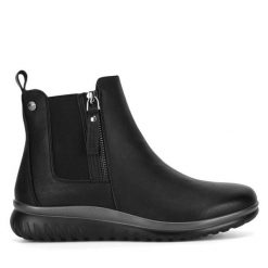 Botki Go Soft. Czarne botki damskie GO SOFT, bez wzorów, bez obcasa, na płaskiej podeszwie, bez zapięcia. Za 179.99 zł.