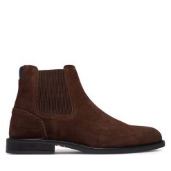 Sztyblety Tommy Hilfiger. Brązowe botki męskie Tommy Hilfiger, bez wzorów, bez obcasa, bez zapięcia. Za 649.99 zł.