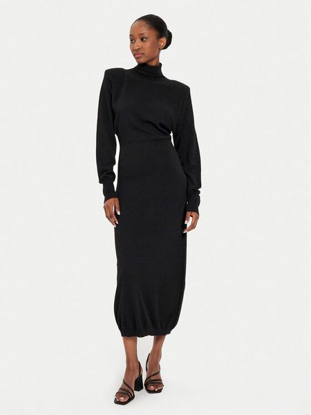 Kontatto Sukienka dzianinowa 3M0175 Czarny Regular Fit. Czarne sukienki damskie Kontatto, m, bez wzorów, z dzianiny, bez kołnierzyka, bez ramiączek. Za 299.99 zł.