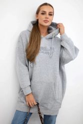 Bluza ocieplana z haftowanym napisem oversize szara. Szare bluzy damskie KESI, l, bez wzorów, z bawełny, bez ramiączek, bez kaptura. Za 238.37 zł.