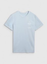 4F T-shirt regular z nadrukiem męski - niebieski S. Niebieskie t-shirty męskie 4F, m, bez wzorów, z bawełny, bez kołnierzyka, bez ramiączek. Za 69.99 zł.
