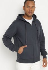 Ciemnogranatowa Bluza z Bawełną Kapturem i Sznurkami Asallin. Niebieskie bluzy męskie Born2be, m, bez wzorów, z bawełny, z kapturem. Za 49.99 zł.