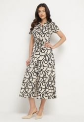 Czarno-Beżowa Koszulowa Sukienka z Wiskozą w Geometryczny Wzór Sarilissa. Czarne sukienki damskie Born2be, na co dzień, l, bez wzorów, z jeansu, eleganckie, bez kołnierzyka, bez ramiączek, koszulowe. Za 159.99 zł.