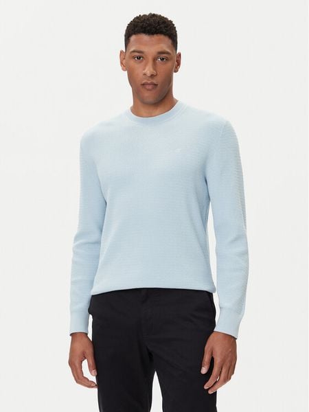 Calvin Klein Sweter LV04LB327G Błękitny Regular Fit. Niebieskie swetry męskie Calvin Klein, m, bez wzorów, z bawełny, bez kołnierzyka, bez ramiączek. Za 409.99 zł.