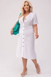 Sukienka Savannah - Len w odcieniu bieli PLUS SIZE OVERSIZE XXL. Sukienki damskie Moda Size Plus Iwanek, na lato, l, bez wzorów, ze lnu, eleganckie, z asymetrycznym kołnierzem, plus size, bez ramiączek, mini, asymetryczne. Za 429.90 zł.