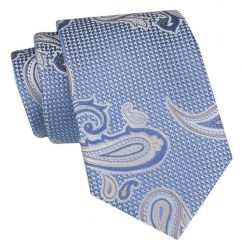 Klasyczny Krawat Męski - ALTIES - Niebieski, Duże Paisley. Niebieskie krawaty i muchy Alties, bez wzorów, z tkaniny, eleganckie. Za 49.00 zł.