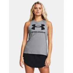Koszulka damska tank top UNDER ARMOUR 1356297 bez rękawów. Szare topy damskie Under Armour, s, bez wzorów, bez kołnierzyka, bez ramiączek. Za 129.99 zł.