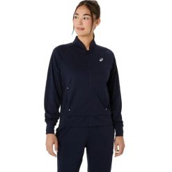 Damska bluza dresowa Asics Warm-Up. Niebieskie bluzy damskie Asics, bez wzorów, z dresówki, sportowe, bez ramiączek, bez kaptura. Za 316.50 zł.