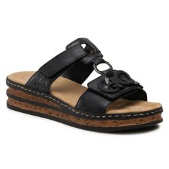 Klapki Rieker. Niebieskie klapki damskie Rieker, bez wzorów, bez obcasa, bez zapięcia. Za 239.99 zł.