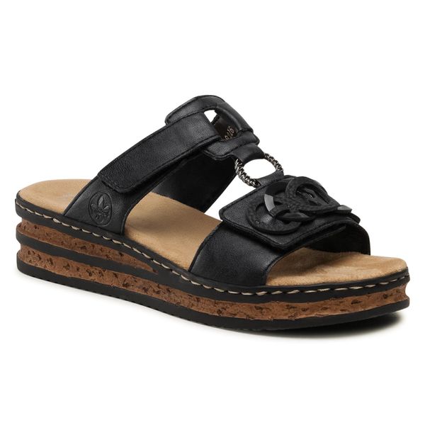 Klapki Rieker. Niebieskie klapki damskie Rieker, bez wzorów, bez obcasa, bez zapięcia. Za 239.99 zł.