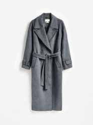 Płaszcz z dodatkiem wełny - szary. Szare płaszcze damskie Reserved, l, bez wzorów, z tkaniny, bez kołnierzyka, bez kaptura. Za 599.99 zł.