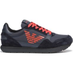 Emporio Armani Tenisówki Niebieski. Niebieskie trampki męskie Emporio Armani, bez wzorów, z materiału, bez zapięcia. Za 865.95 zł.