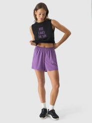 4F Spodenki plażowe damskie - fioletowe XL. Fioletowe szorty damskie 4F, bez wzorów, z elastanu, wakacyjne. W wyprzedaży za 39.99 zł.