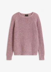 Gruby sweter z połyskującą nitką. Czerwone swetry nierozpinane damskie bonprix, bez wzorów, eleganckie, bez kołnierzyka, bez ramiączek. Za 127.99 zł.