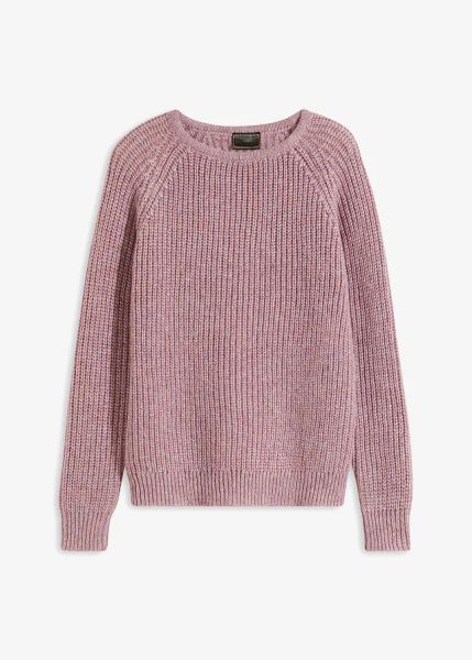Gruby sweter z połyskującą nitką. Czerwone swetry nierozpinane damskie bonprix, bez wzorów, eleganckie, bez kołnierzyka, bez ramiączek. Za 114.99 zł.