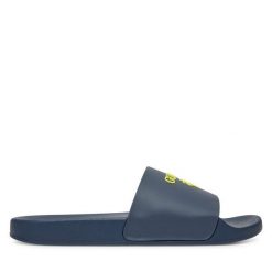 Klapki Guess. Niebieskie klapki męskie Guess, z aplikacjami, bez zapięcia. Za 109.99 zł.