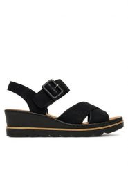Rieker Sandały 67463-00 Czarny. Czarne sandały damskie Rieker, bez wzorów, z syntetyku, bez obcasa, na koturnie, bez zapięcia. Za 224.99 zł.