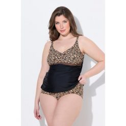 Damskie tankini Bellieva góra bez miękkich miseczek panterka. Brązowe stroje kąpielowe damskie Ulla Popken, plus size, bez wzorów, z elastanu. Za 179.99 zł.