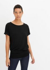 T-shirt z miękkiej mieszanki wiskozy. Czarne t-shirty damskie bonprix, bez wzorów, z wiskozy, bez kołnierzyka, bez ramiączek. Za 57.99 zł.