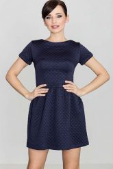 Niebieska Pikowana Sukienka z Krótkim Rękawem. Niebieskie sukienki damskie Katrus, l, bez wzorów, z dzianiny, bez kołnierzyka, bez ramiączek, mini. Za 249.00 zł.