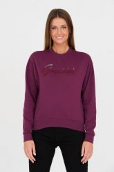 GUESS Bordowa bluza z cyrkoniami. Czerwone bluzy damskie Guess, xs, z aplikacjami, bez ramiączek, bez kaptura. W wyprzedaży za 300.99 zł.