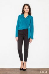 Morska Elegancka Bluzka z Kopertowym Założeniem. Zielone bluzki damskie Figl, l, bez wzorów, z elastanu, eleganckie, bez kołnierzyka, bez ramiączek. Za 199.00 zł.