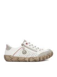 Rieker Półbuty L0355-80 Biały. Białe półbuty damskie Rieker, bez wzorów, ze skóry, bez obcasa, na płaskiej podeszwie, bez zapięcia. Za 369.99 zł.