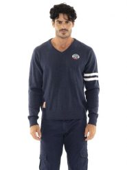 Sweter męski Leone 1947 Apparel Soft Basic. Niebieskie swetry męskie LEONE 1947 APPAREL, m, z aplikacjami, z wełny, bez kołnierzyka, bez ramiączek. Za 353.64 zł.