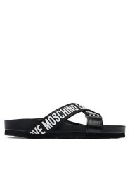 LOVE MOSCHINO Klapki JA28263G0IIX100A Czarny. Czarne klapki damskie Love Moschino, bez wzorów, ze skóry, bez obcasa, bez zapięcia. Za 779.99 zł.