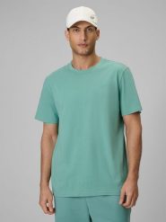 4F T-shirt regular gładki męski - miętowy XL. Niebieskie t-shirty męskie 4F, m, bez wzorów, z materiału, bez kołnierzyka, bez ramiączek. Za 49.99 zł.