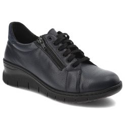 Granatowe Półbuty Wasak Wygodne Buty Damskie. Niebieskie półbuty damskie Wasak, bez wzorów, ze skóry, eleganckie, bez obcasa, na koturnie, bez zapięcia. Za 271.99 zł.