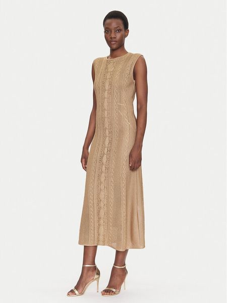 Luisa Spagnoli Sukienka dzianinowa Canape 58675 Beżowy Regular Fit. Brązowe sukienki damskie Luisa Spagnoli, l, bez wzorów, z dzianiny, bez kołnierzyka, bez ramiączek. Za 979.99 zł.