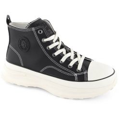 Trampki damskie wysokie na platformie czarne Big Star OO274063. Czarne obuwie sportowe damskie BIG STAR, bez wzorów, ze skóry ekologicznej, bez zapięcia. Za 84.00 zł.
