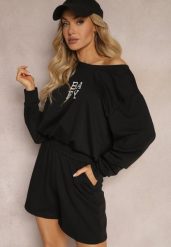 Czarny Komplet Dresowy 2-Częściowy Bluza Krótsza i Luźne Spodenki Szorty Frania. Czarne bluzy damskie Renee, m, bez wzorów, z dresówki, bez ramiączek, bez kaptura. Za 44.99 zł.