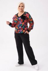 Bawełniany czarny komplet dresowy Comfy - bluza Retro Etno + długie spodnie PLUS SIZE XXL OVERSIZE. Czarne bluzy damskie Moda Size Plus Iwanek, plus size, z aplikacjami, z bawełny, biznesowe, bez ramiączek, bez kaptura. Za 389.90 zł.