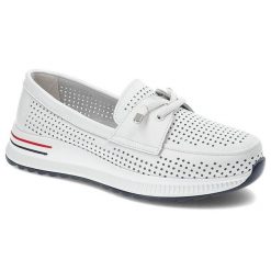 Białe Półbuty Artiker Lekkie Buty Damskie. Białe półbuty damskie Artiker, z aplikacjami, ze skóry, bez obcasa, na płaskiej podeszwie, bez zapięcia. Za 178.99 zł.