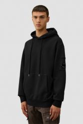 C.P. COMPANY Czarna bluza męska Sweat Hooded. Czarne bluzy męskie C.P. Company, m, bez wzorów, z bawełny, bez kaptura. W wyprzedaży za 809.99 zł.
